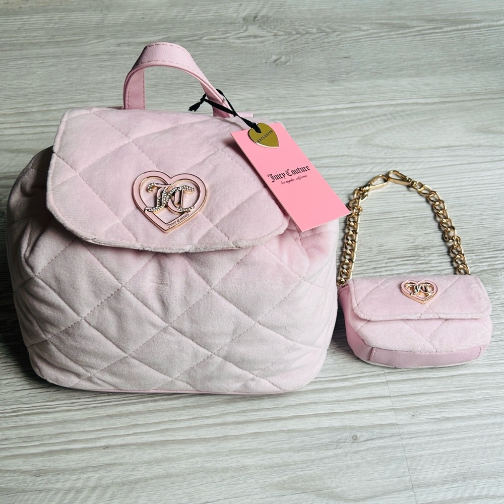 🎀 Luxe Quilted Velet Plush Backpack With Matching Mini Juicy Couture NWT